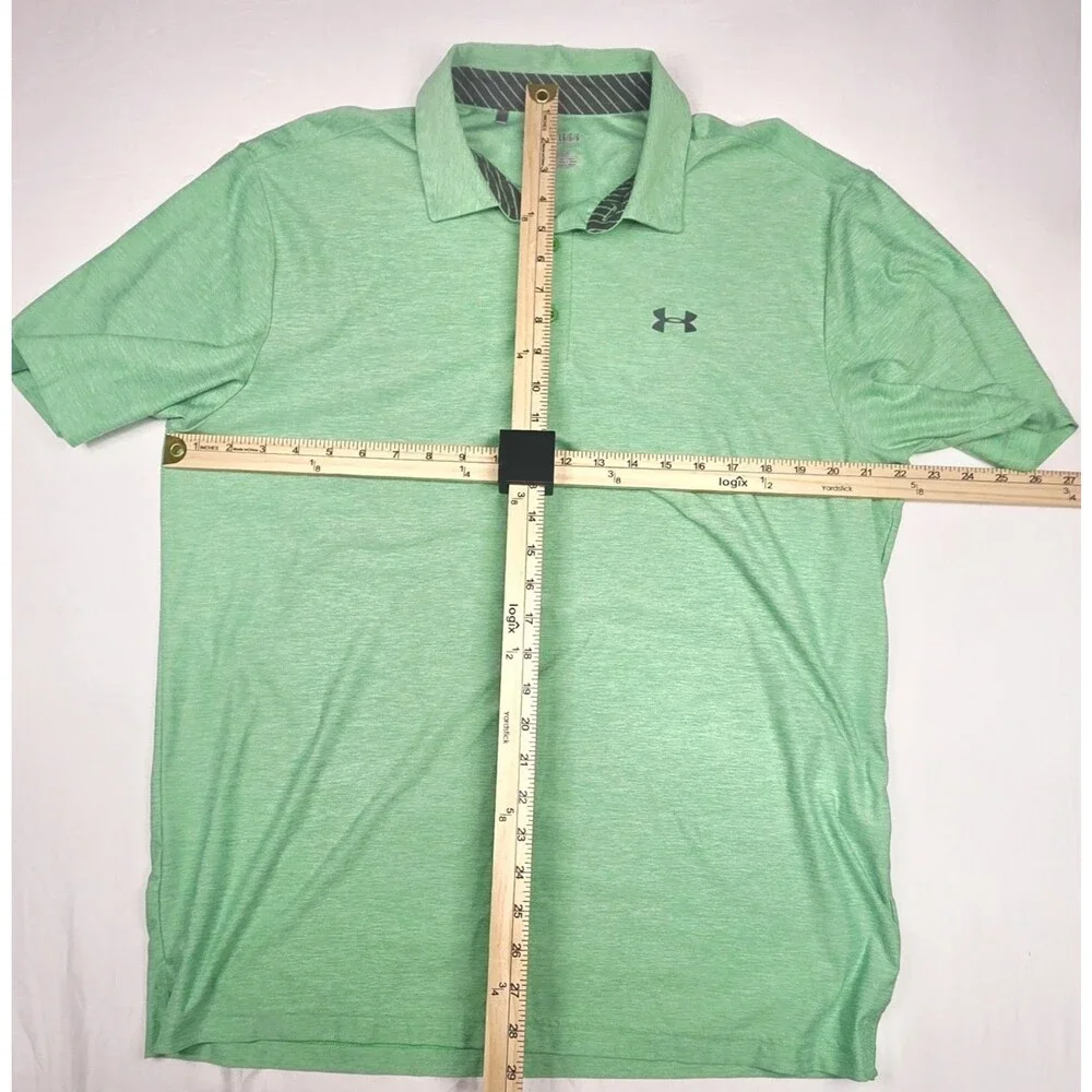 Under Armour Polo Shirt Mens Large Heather Green HeatGear Loose Fit Golf Top